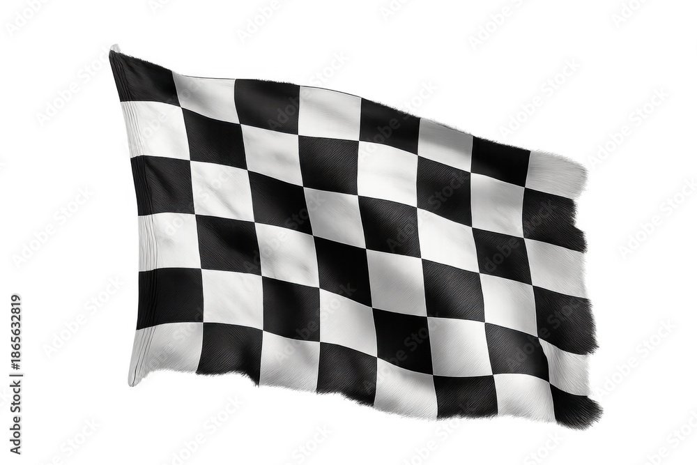 Obraz premium Checkered race flag waving, symbolizing motorsports success, competition victory, finish line and winning championship