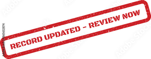 Prominent red distressed stamp stating RECORD UPDATED REVIEW NOW for immediate attention to modified information