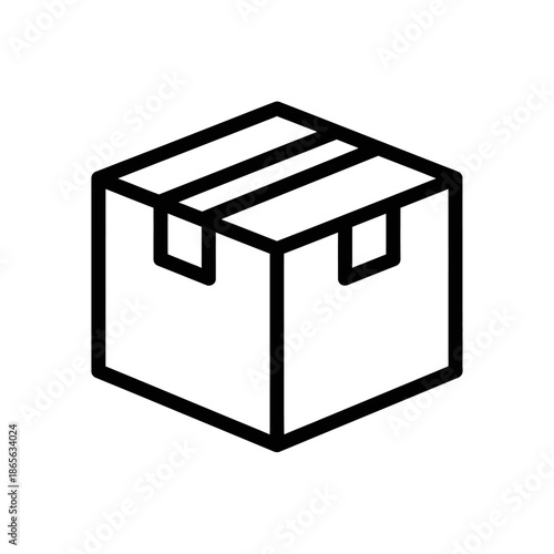 Simple Black and White Line Drawing of a Cardboard Box for Packaging and Storage