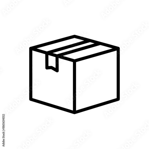 Simple Black and White Line Drawing of a Cardboard Box Illustration for Packaging and Shipping Concepts
