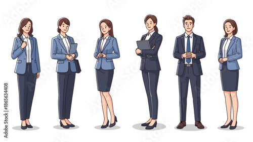 Professionals in business attire standing confidently