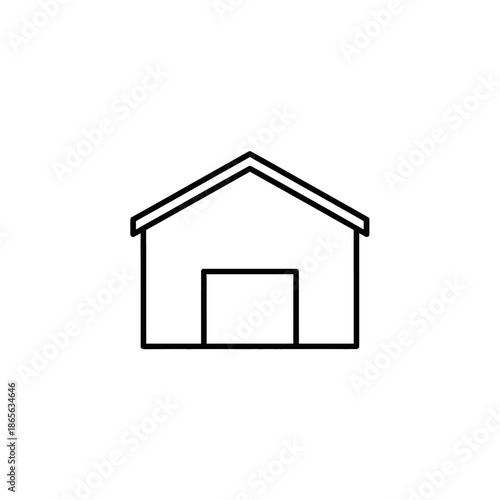 Simple Black and White Line Illustration of a House with Basic Roof and Door Design