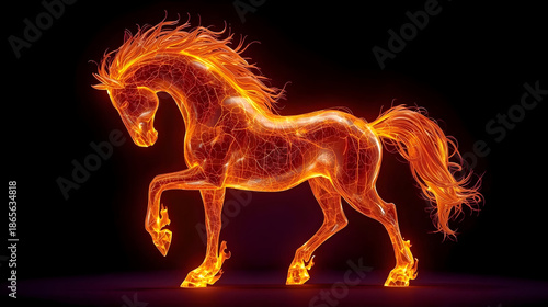 Fire Horse Made of Flames on Dark Background Representing Power and Energy