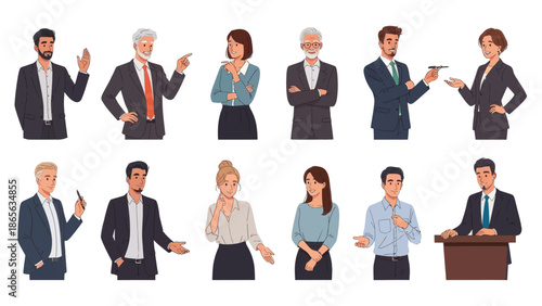 Diverse business professionals in various poses and expressions