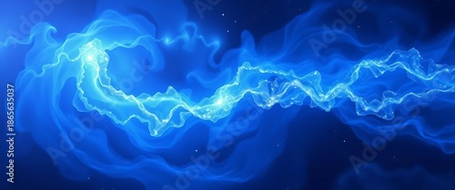 Abstract swirling blue nebula, cosmic dust and energy,  vast,  stars