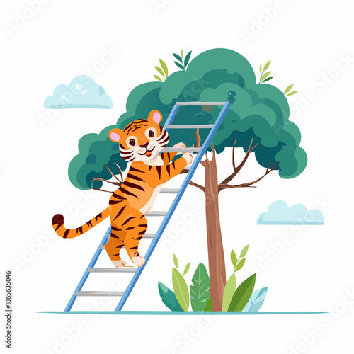 tiger cub climbing ladder