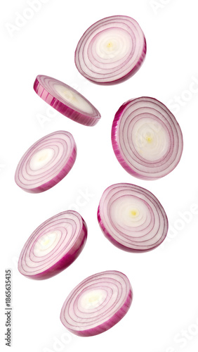 Slika na platnu Falling red onion isolated on transparent background