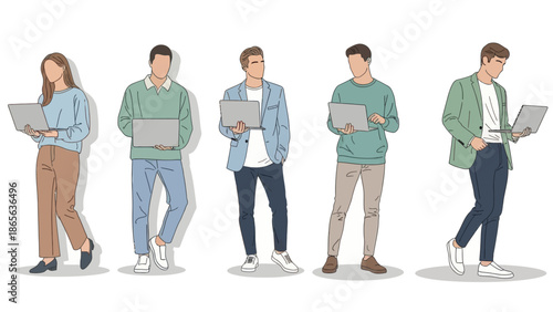 Professionals working on laptops in modern casual attire