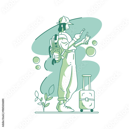 Traveling - Person traveling in outline illustration style