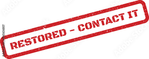 Red distressed rubber stamp with a RESTORED CONTACT IT message, suitable for archival or historical collection display