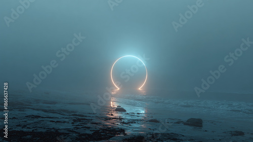 Mysterious, illuminated circle set in a landscape