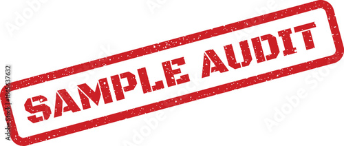 Red grunge rubber stamp mark with SAMPLE AUDIT text inside a rectangle frame and distressed texture