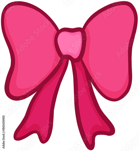 Cute Fuchsia Pink Ribbon Hand Drawn Illustration