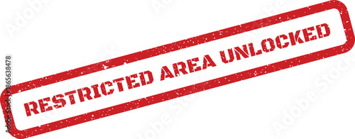 Red rectangle grunge stamp featuring Restricted Area Unlocked text for access status or clearance