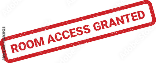 Red rectangular stamp with textured grunge effect indicating permission for entry