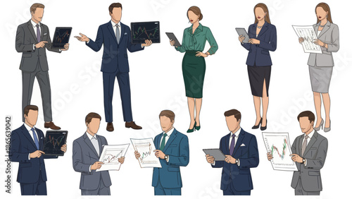 Business professionals analyzing data and presenting reports