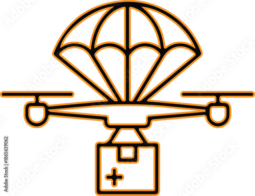 Delivery drone with parachute cargo symbol