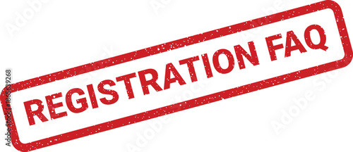 Red textured rubber stamp showing Registration FAQ to guide users to frequently asked questions help