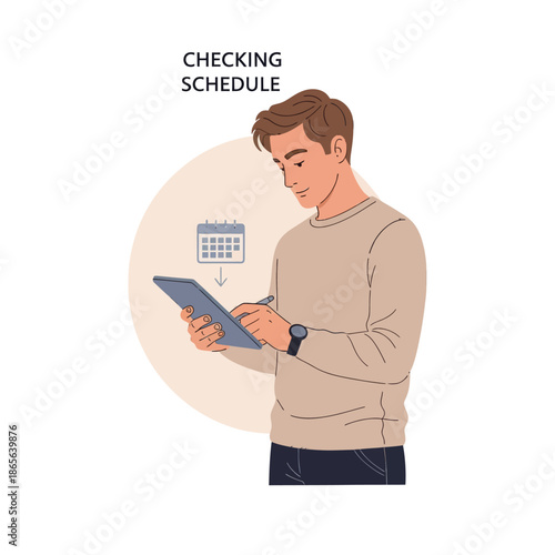 Man checking schedule on tablet with calendar icon