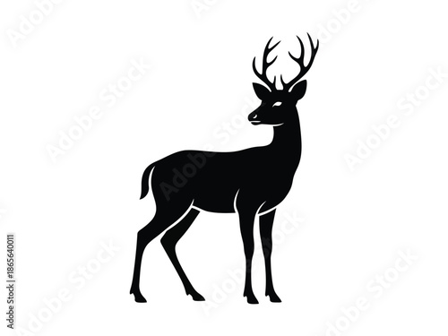 Vector silhouette of black silhouette of a deer with antlers