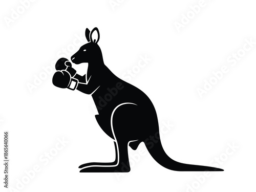 Vector silhouette of black silhouette of a kangaroo boxing