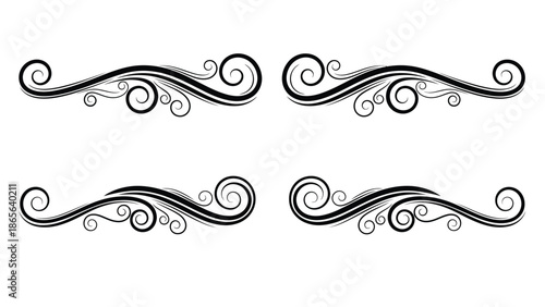 Elegant black swirls and decorative flourishes forming symmetrical ornamental dividers