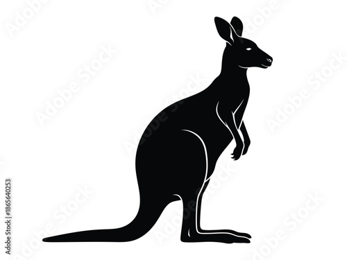 Vector silhouette of black silhouette of a kangaroo standing on with ears perked up and looking to the side