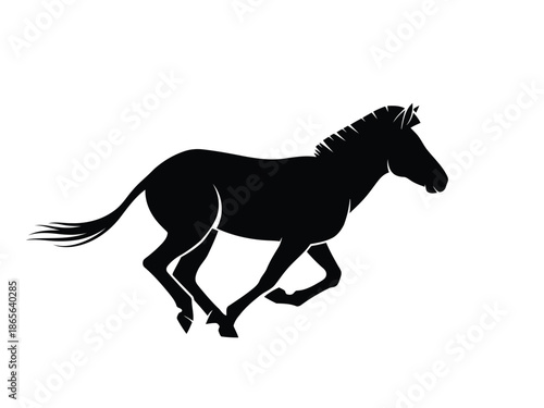 Vector silhouette of black silhouette of a horse running with motion and energy