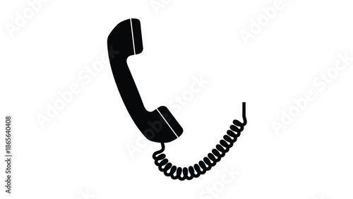 A simple black and white illustration of a vintage telephone handset with a coiled cord