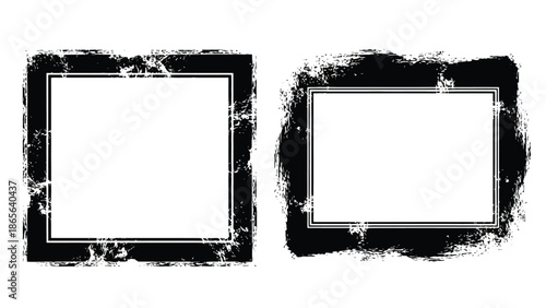 Two distressed square frames with white interiors black and gray tones