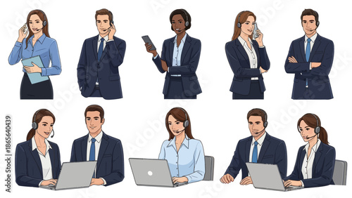 Professionals in business attire working and communicating effectively