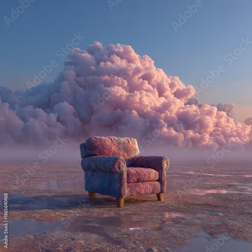 Colorful Armchair Surrounded by Dreamy Clouds and Tranquil Atmosphere