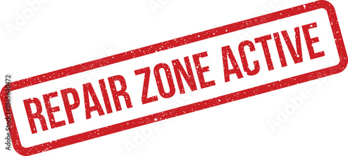 Textured rectangular rubber stamp indicating an active repair zone or a designated area for ongoing maintenance work