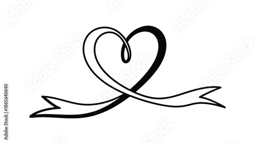 Elegant black heart illustration with a flowing ribbon like tail design
