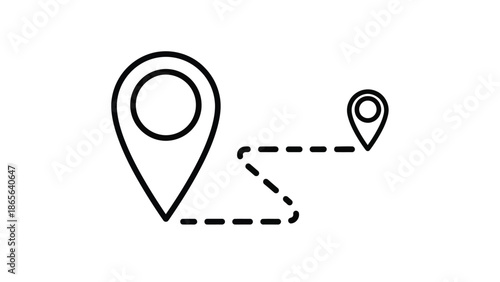Navigation route with a starting point and destination marker shown in outline