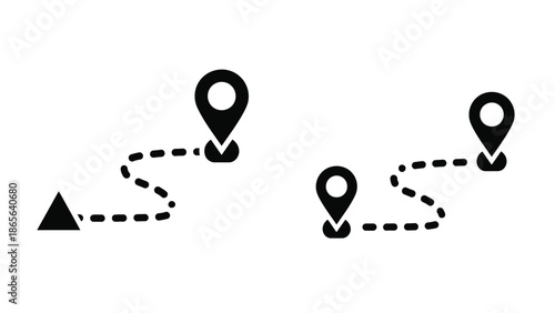 Simple route with location markers and a dashed line representing travel