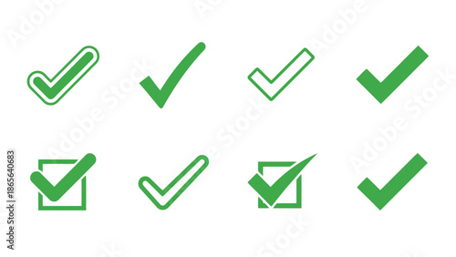 Collection of green check marks and check boxes various styles displayed