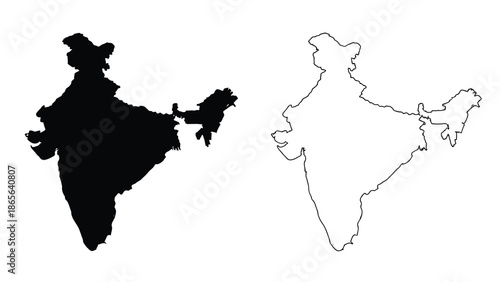 India map illustration showing a filled black and a white outline version