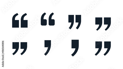 A collection of black quotation marks arranged on a plain white background
