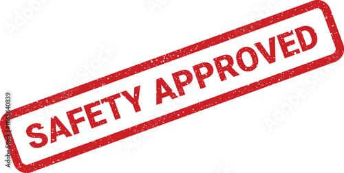 Textured red rectangle stamp displaying SAFETY APPROVED text, symbolizing official compliance or endorsement