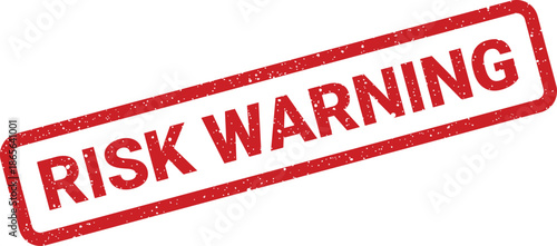 Textured red rubber stamp clearly stating the phrase RISK WARNING with a distinct grunge effect for urgent communication