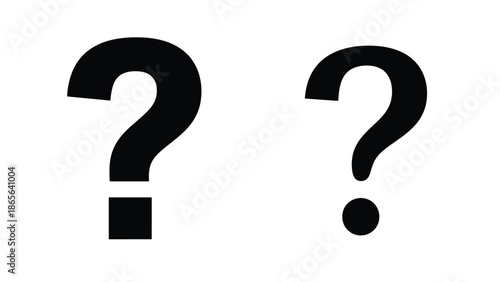 Two bold black question marks stand out against a plain white background