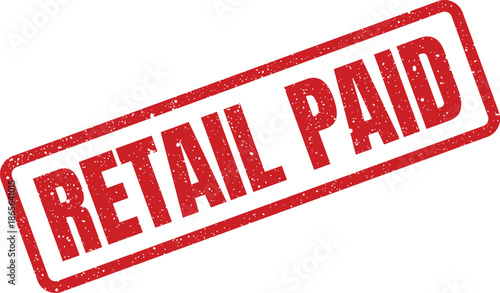 Textured red rubber stamp design showcasing the important financial phrase RETAIL PAID for invoices