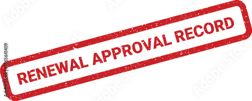 Textured red stamp signifying a record of renewal approval for documents or services