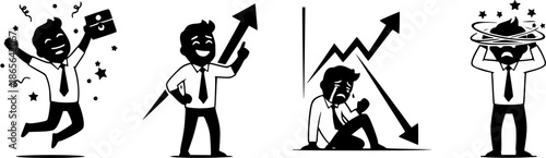 Dynamic Black and White Vector Illustration Representing the Emotional Highs and Lows of Business Performance and Success