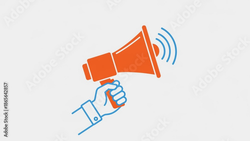 Hand holding megaphone with sound waves for communication