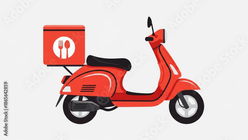 Red food delivery scooter with black seat and utensil box