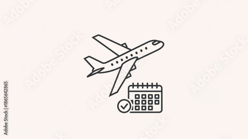 Airplane flying with calendar and checkmark for travel planning
