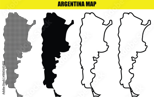 Argentina Map Outline with Dotted and Solid Line Variations
