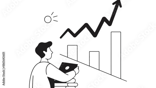 Person analyzing upward trending graph on tablet, symbolizing growth and success.